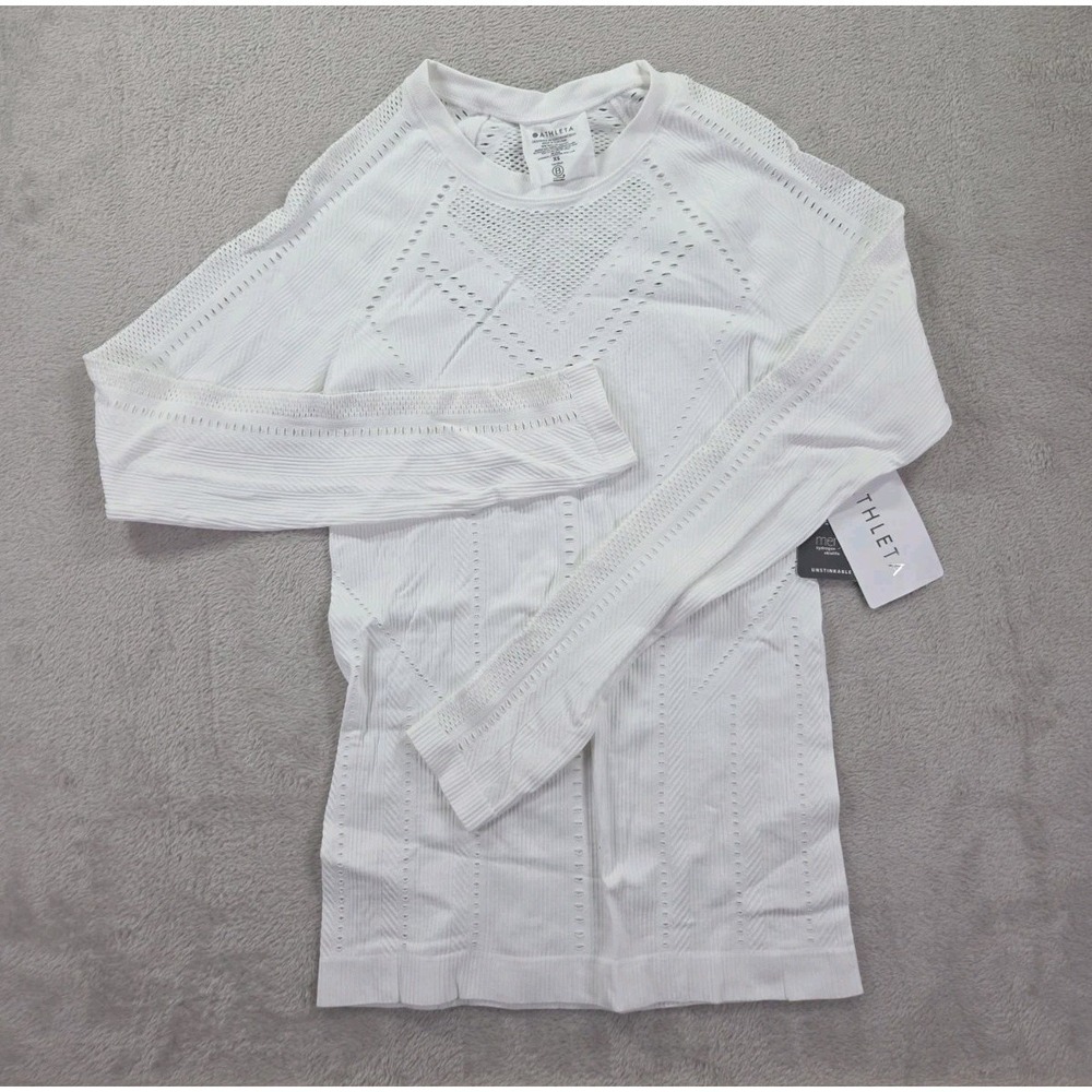 New Athleta Oxygen‎ Top Womens XS Seamless Long Sleeve White - Picture 3 of 8